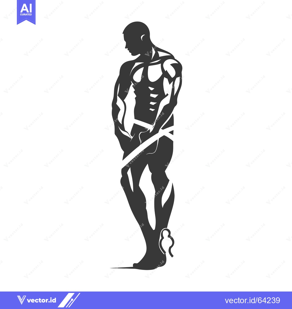 Premium Vector dari Muscular Man Silhouette Standing With Defined Muscles