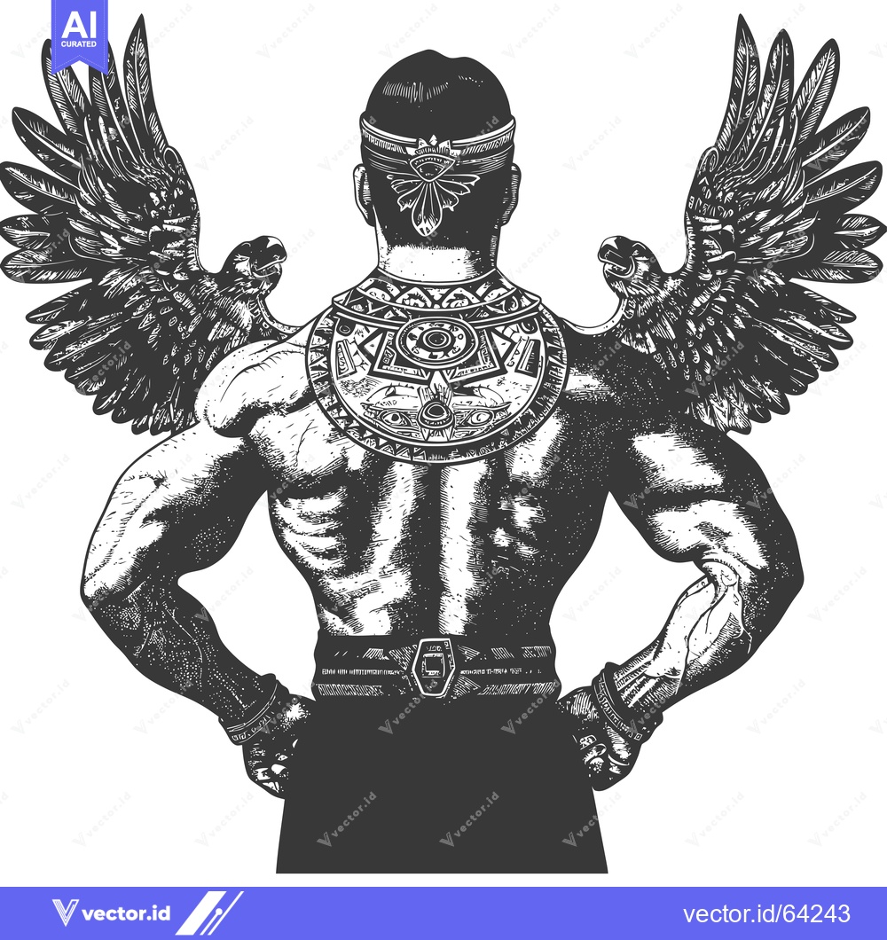 Premium Vector dari Muscular Man with Eagle Wings and Aztec Jewelry