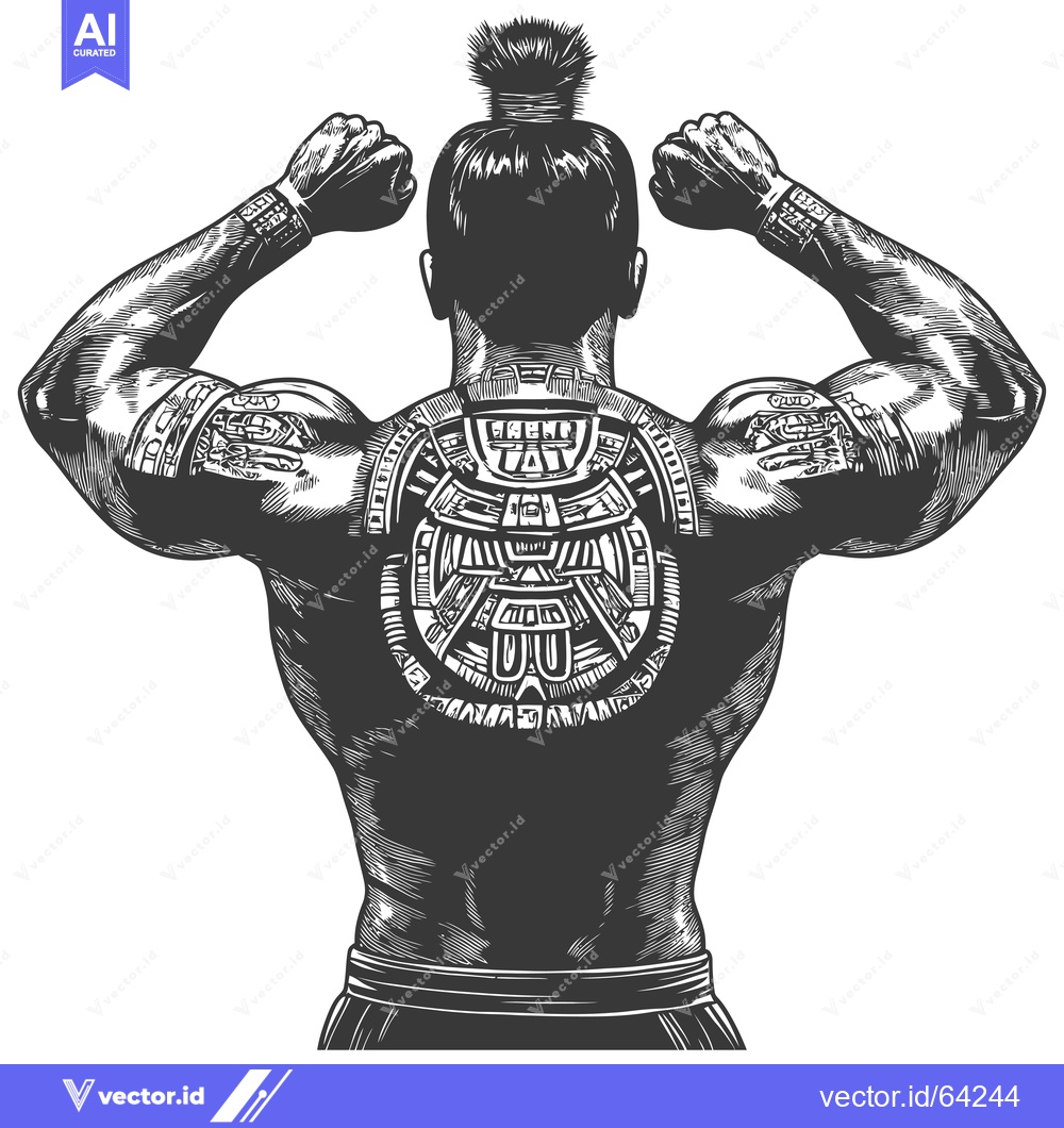 Premium Vector of Muscular Man with Intricate Tattoos on His Back