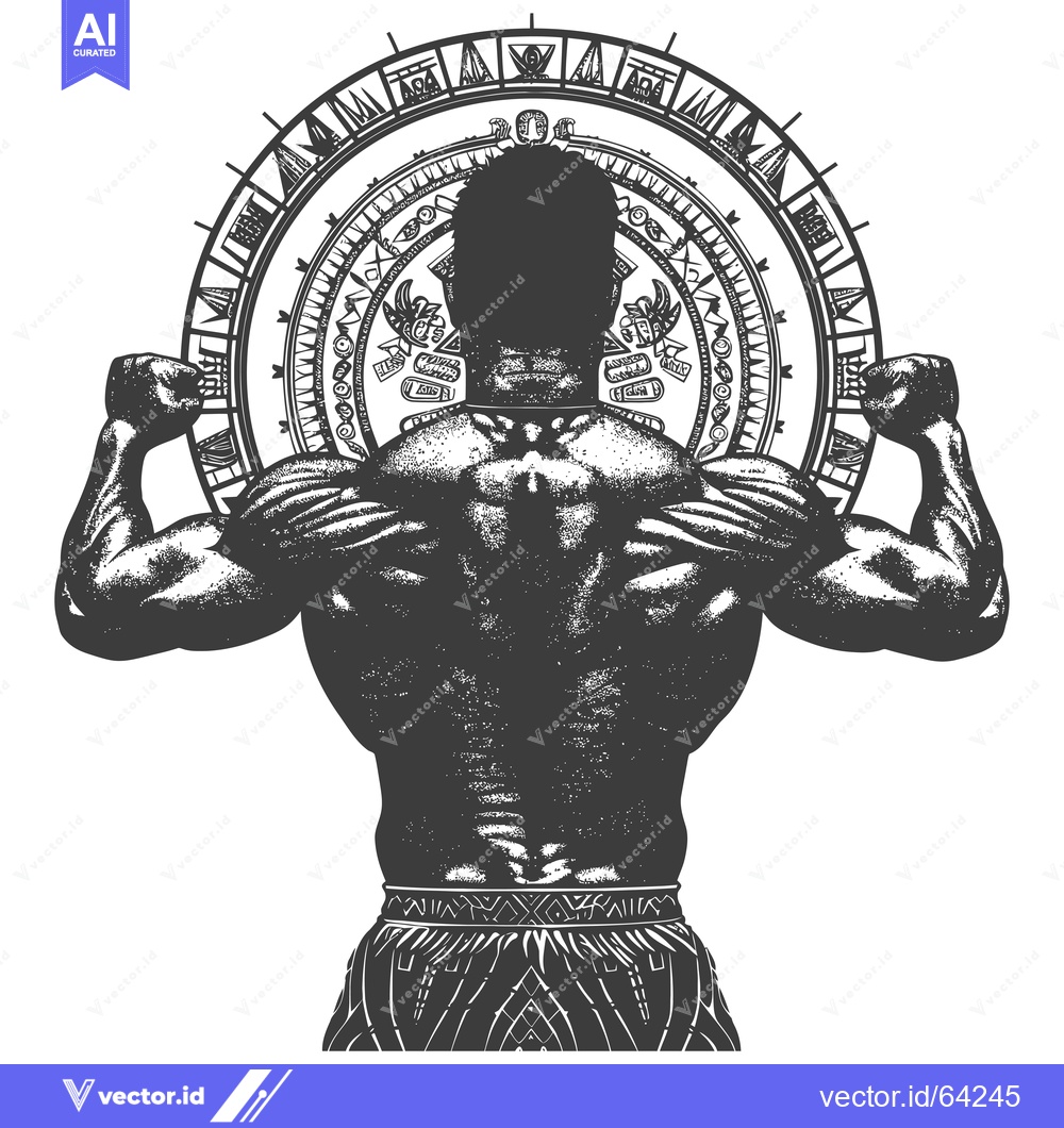 Premium Vector of Muscular Man with Ornate Circular Design Above Him