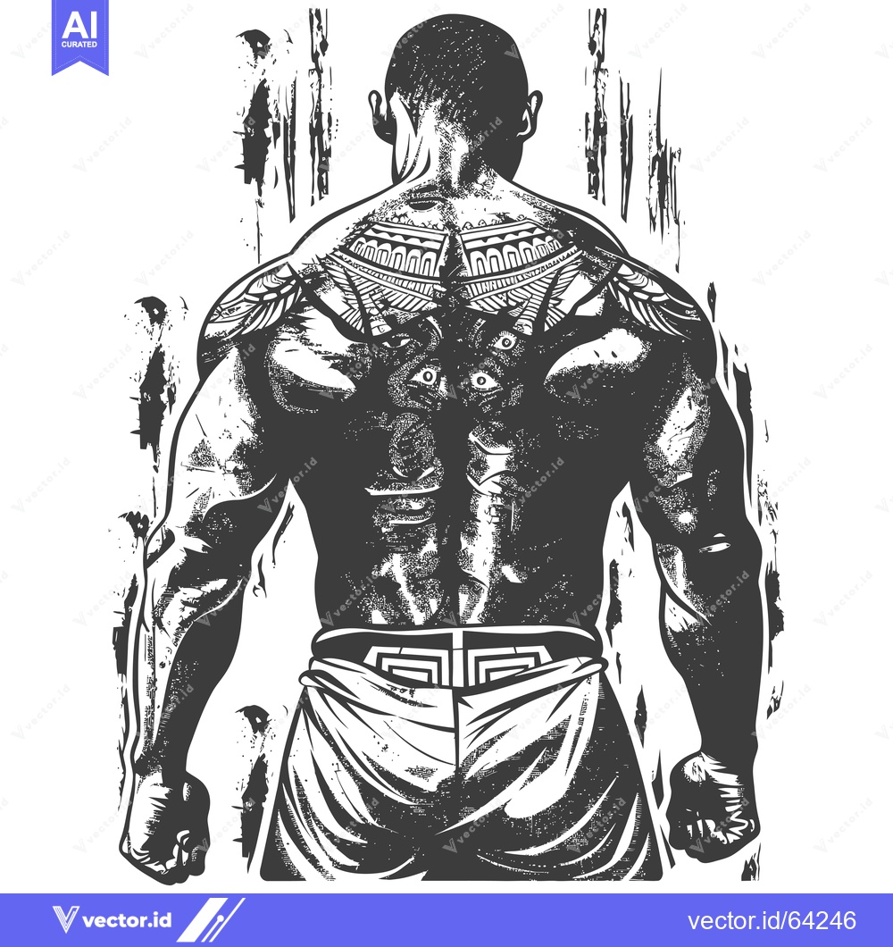 Premium Vector dari Muscular Man with Tribal Tattoo on Back, Facing Away from Viewer