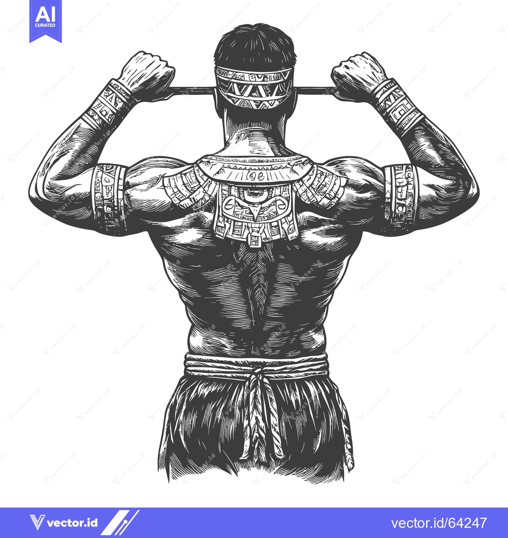 Premium Vector dari Muscular Man with Tribal Tattoos and Jewelry Viewed from Behind
