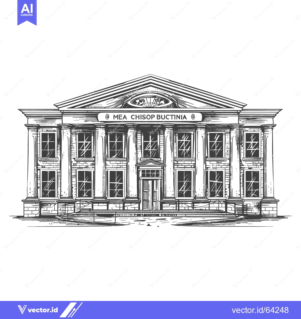 Premium Vector of Detailed black and white illustration depicts a classical style buildi