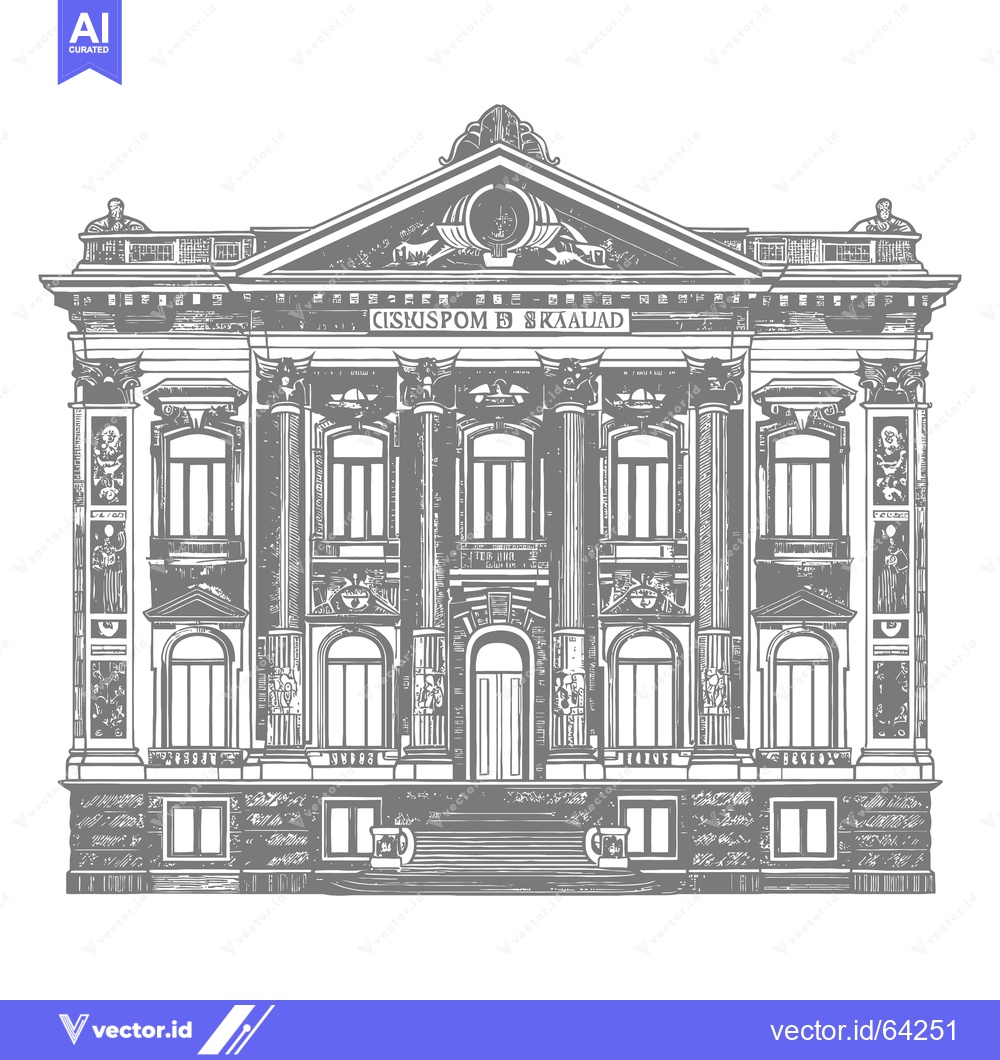 Premium Vector of A detailed monochrome illustration depicts a classical architectural b
