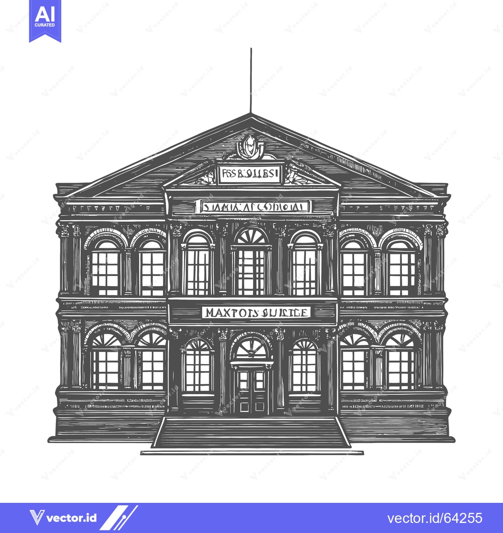 Premium Vector of A Detailed Illustration Depicting a Formal Two Story Building Facade