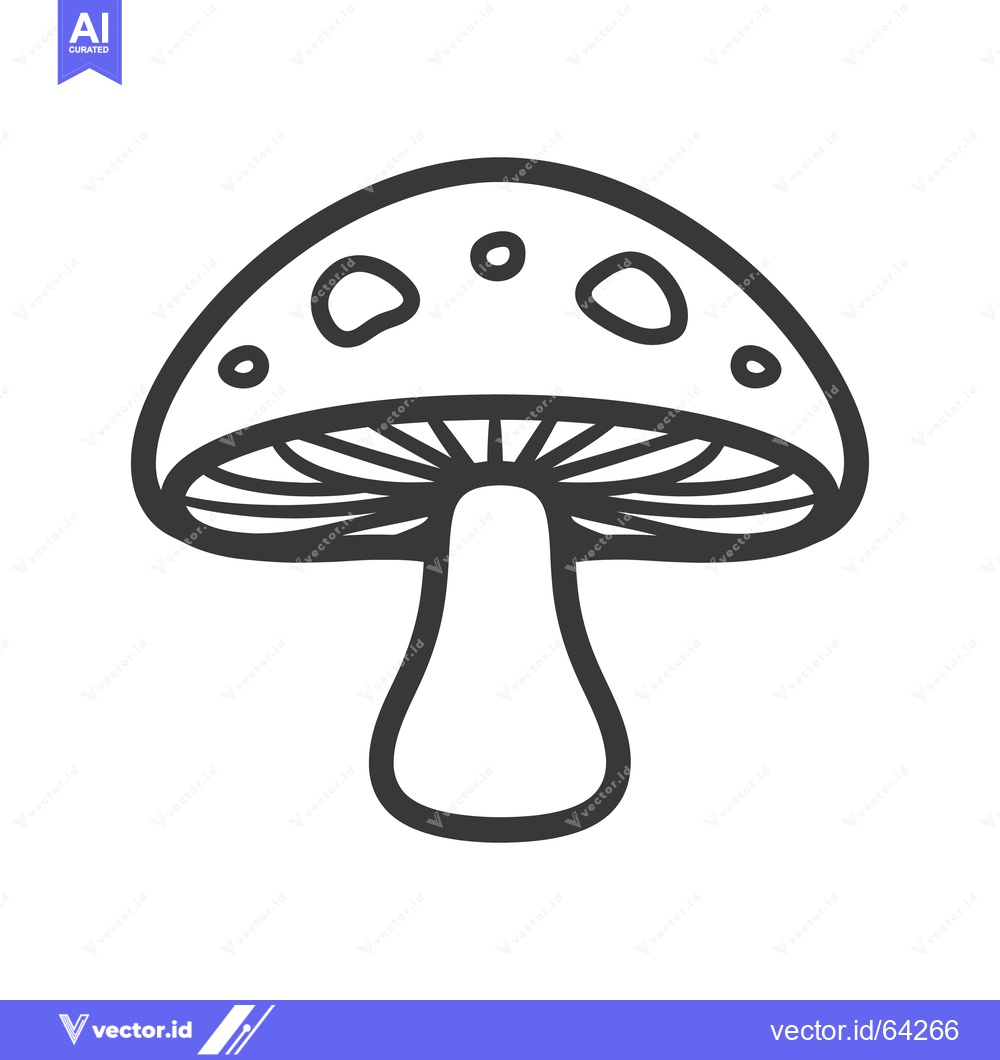 Premium Vector of An illustration depicts a single mushroom in black outline form