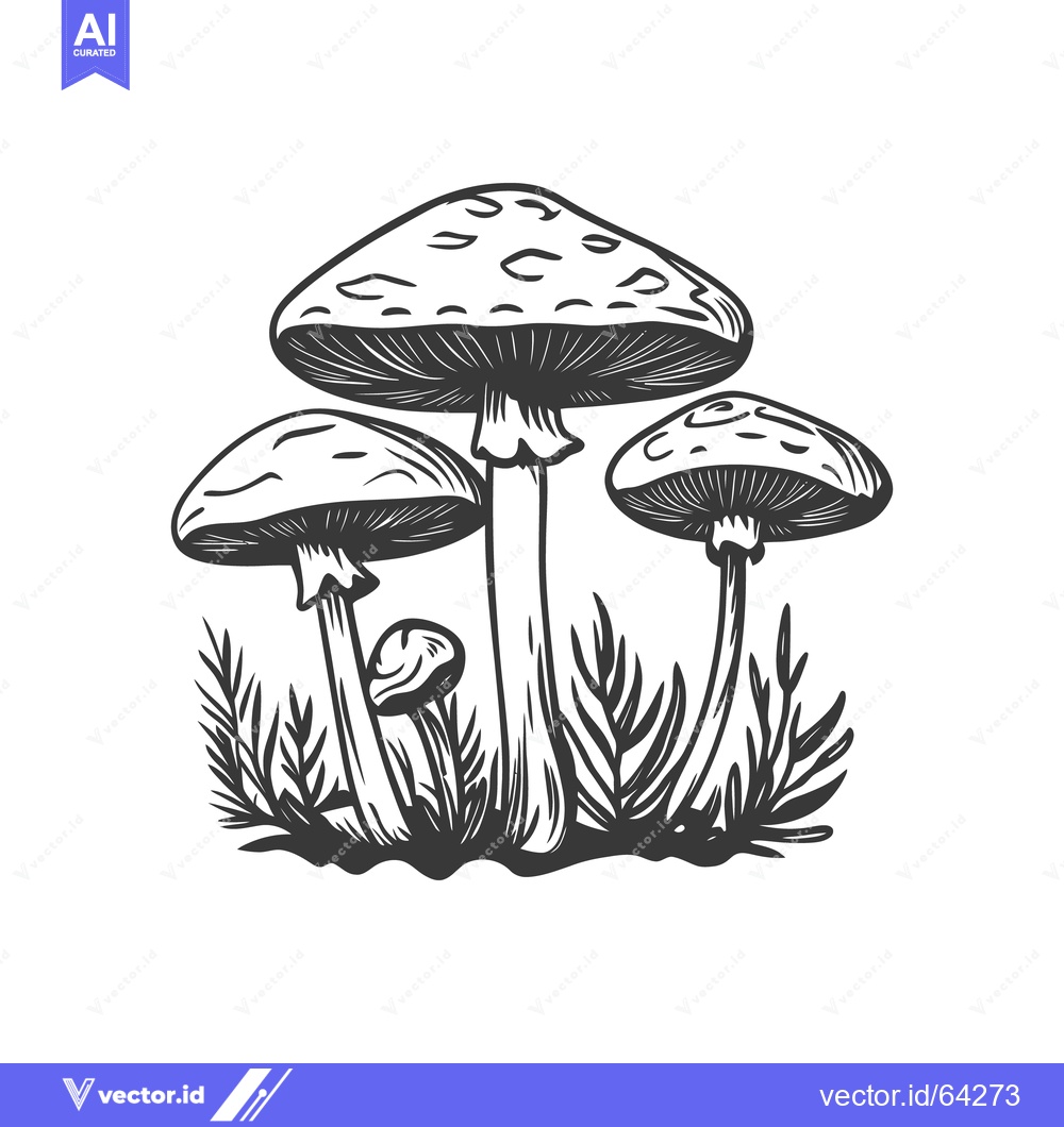 Premium Vector of A detailed illustration of several stylized mushrooms in monochrome