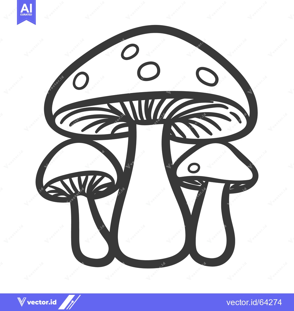 Premium Vector of Three stylized mushrooms are illustrated using bold black outlines on