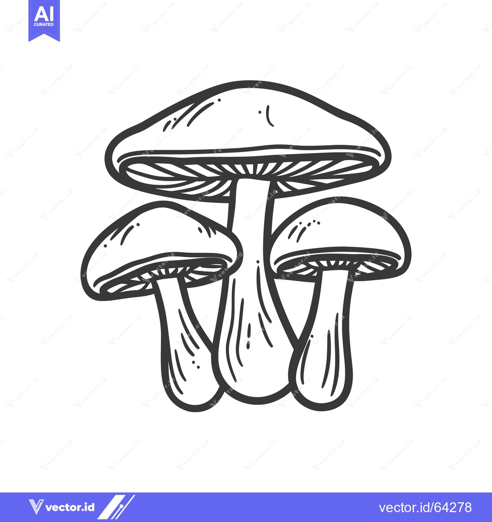 Premium Vector of A black and white illustration of clustered mushrooms is presented