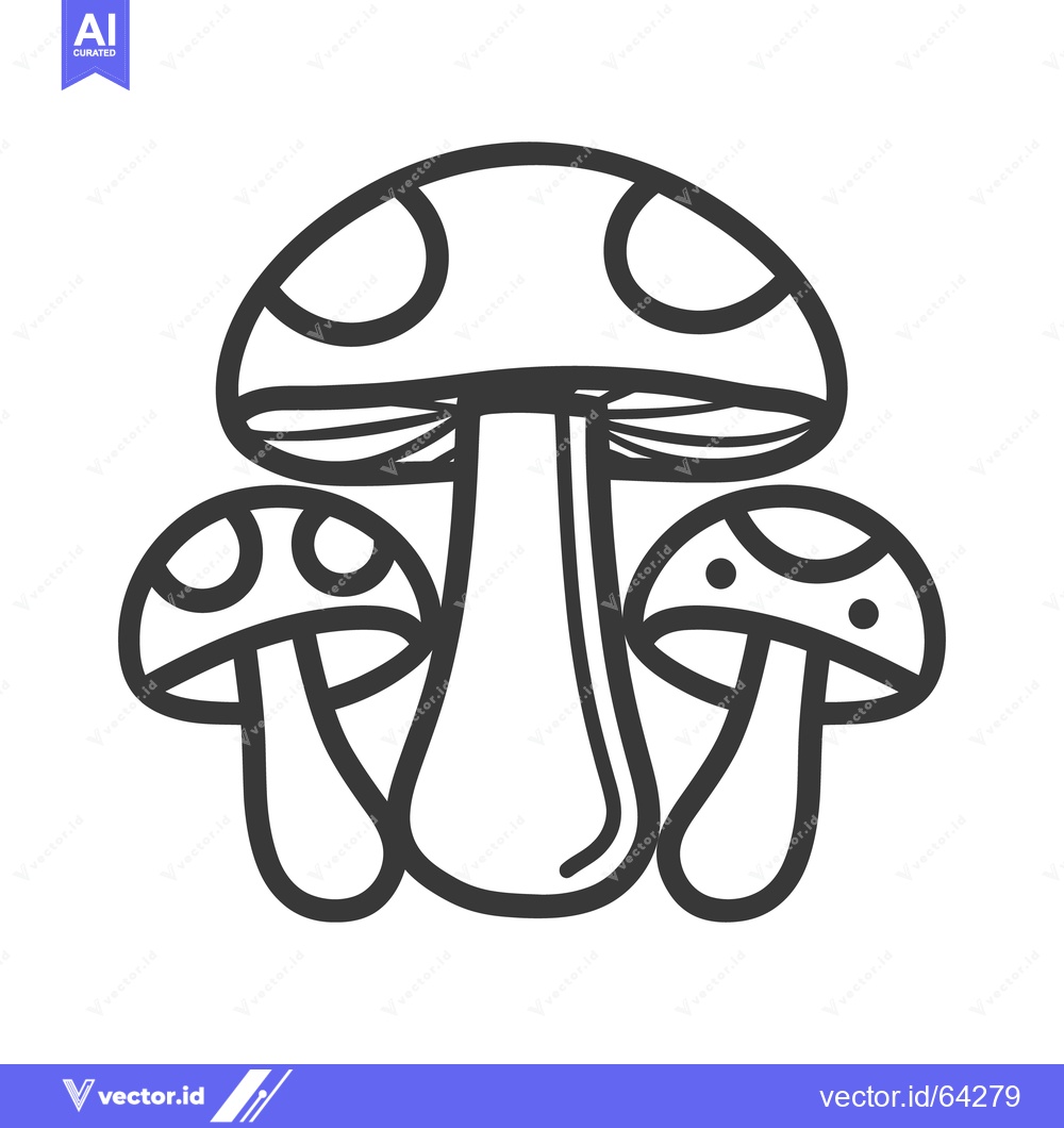 Premium Vector of Three outline mushrooms with spots drawn in black and white