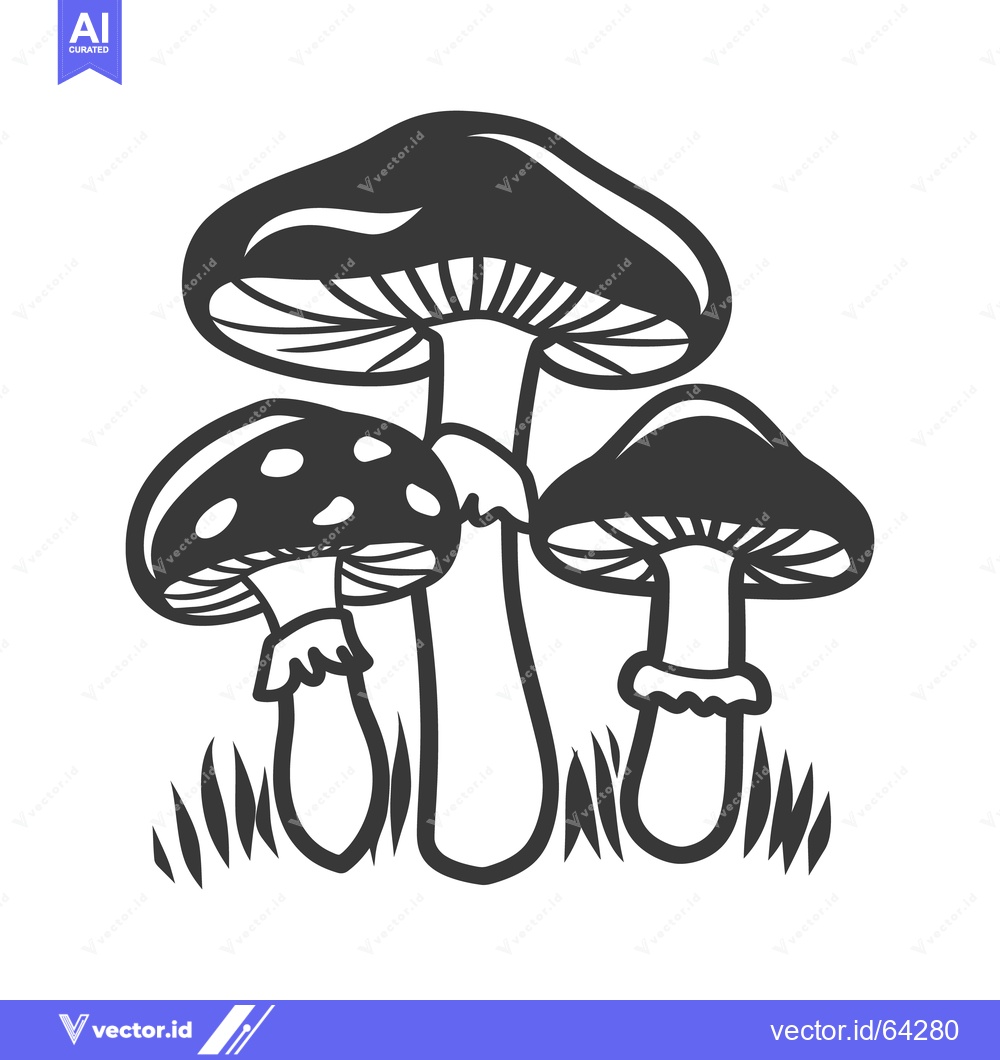 Premium Vector dari Three distinct mushrooms growing from the grass illustration design