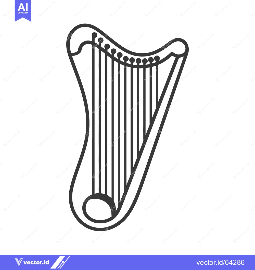 Premium Vector of A black and white illustration of a musical stringed harp