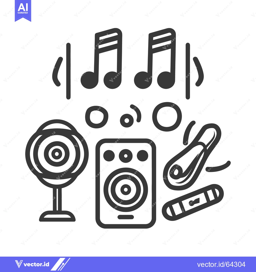 Premium Vector dari Musical notes and audio equipment displayed in a black and white style