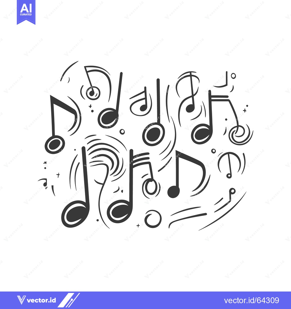 Premium Vector dari A cluster of drawn musical notes and decorative surrounding lines