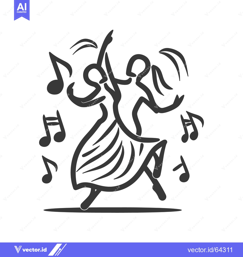 Premium Vector of Dancing couple performing with musical notes in graceful harmonious mo