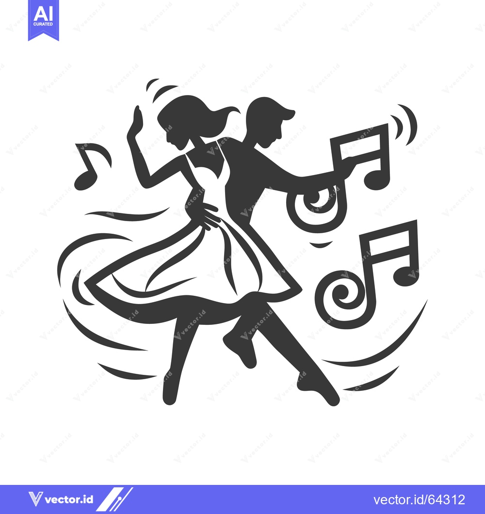 Premium Vector of A Silhouetted Couple Gracefully Dancing to Melodic Musical Notes