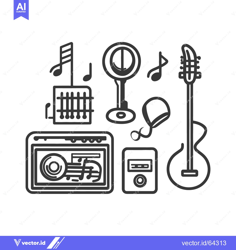 Premium Vector of A monochrome line art illustration of musical instruments and notation