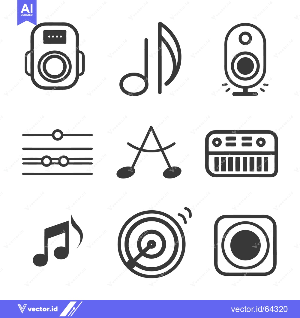 Premium Vector of Icon set depicting various musical equipment and instruments in gray