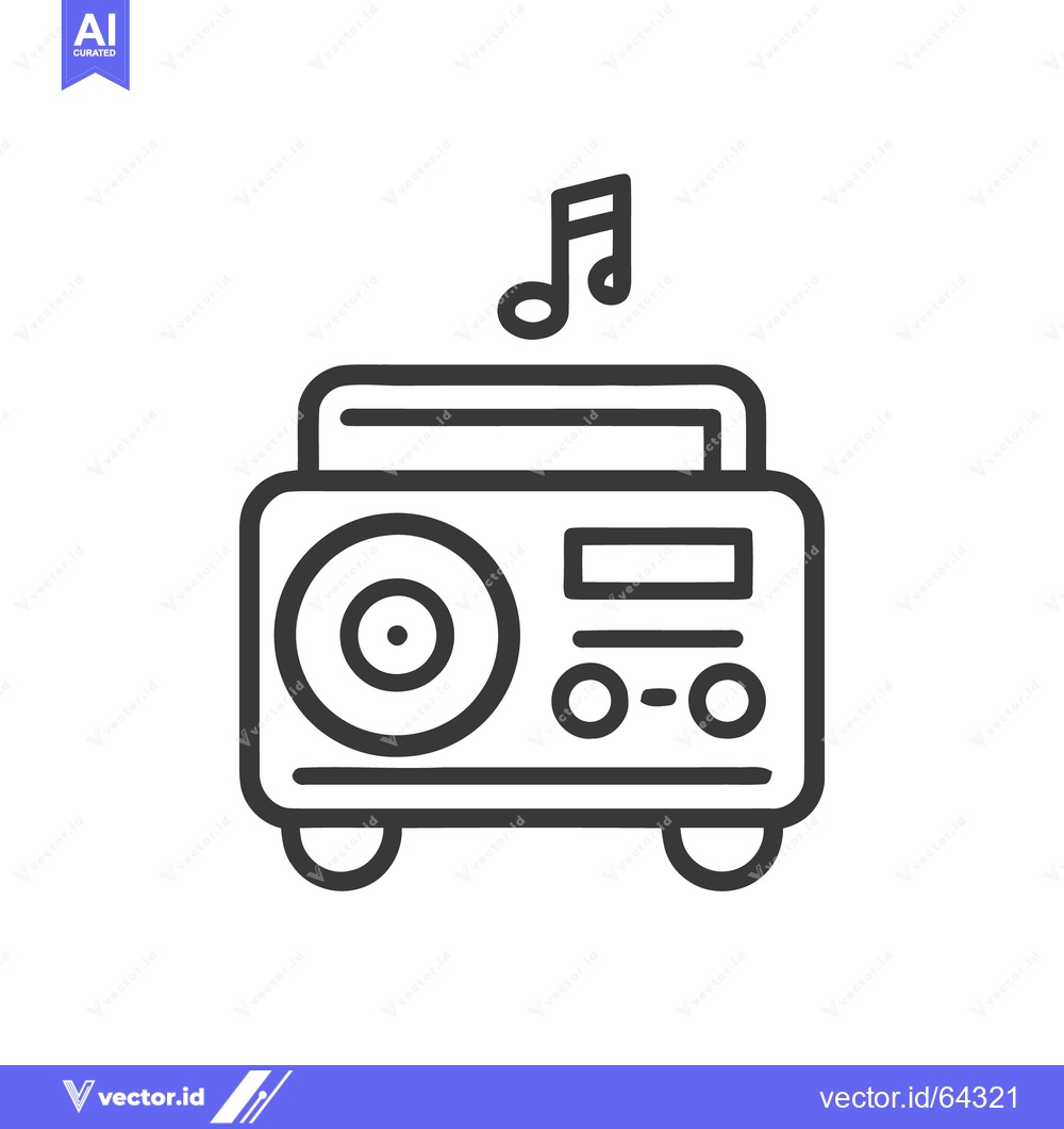 Premium Vector of Retro Radio Icon with Musical Note, Minimalist Line Art Design
