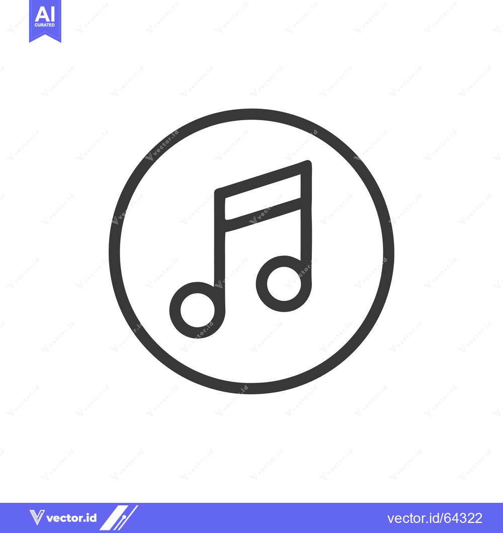 Premium Vector dari Minimalist Music Note Icon in Circle, Black Outline on White Backgroun