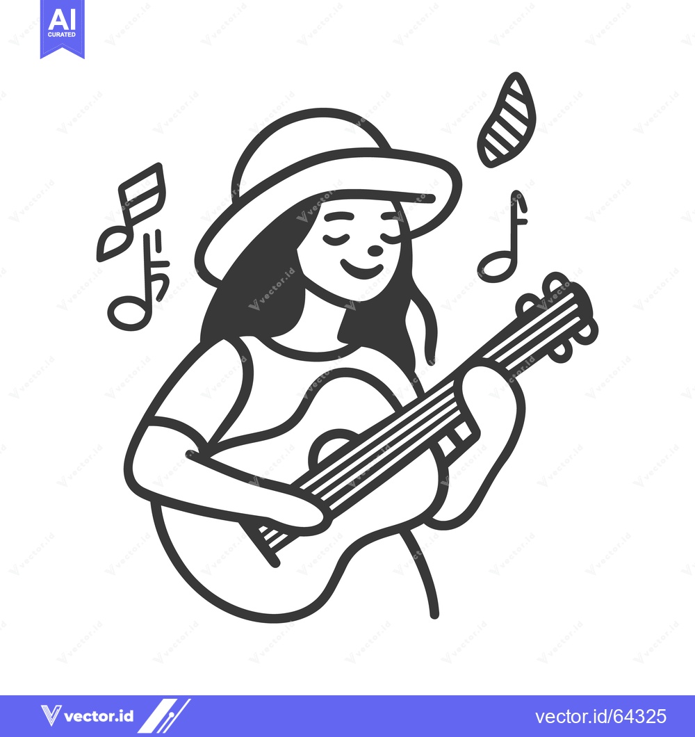 Premium Vector dari A woman serenades with a guitar and joyful musical notation