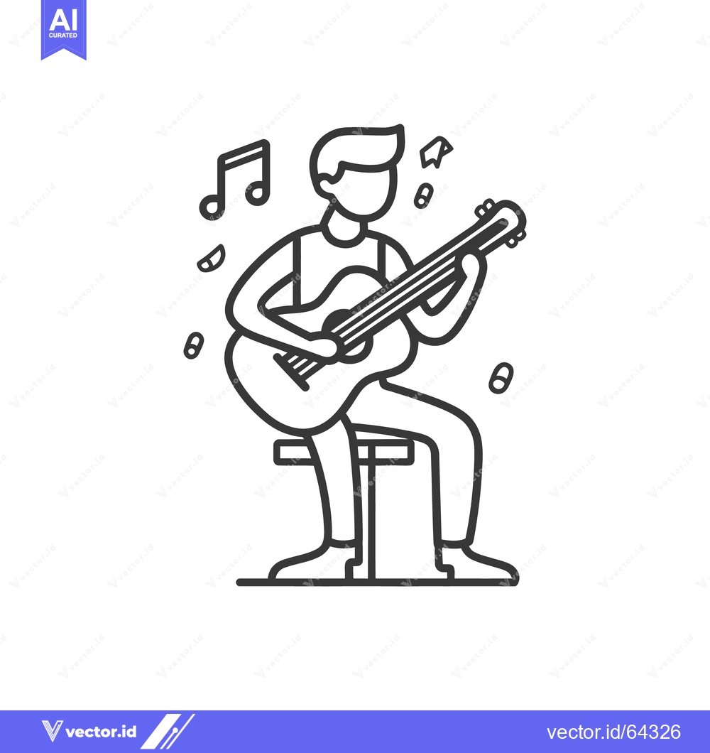 Premium Vector dari A person is playing acoustic guitar while seated on a stool