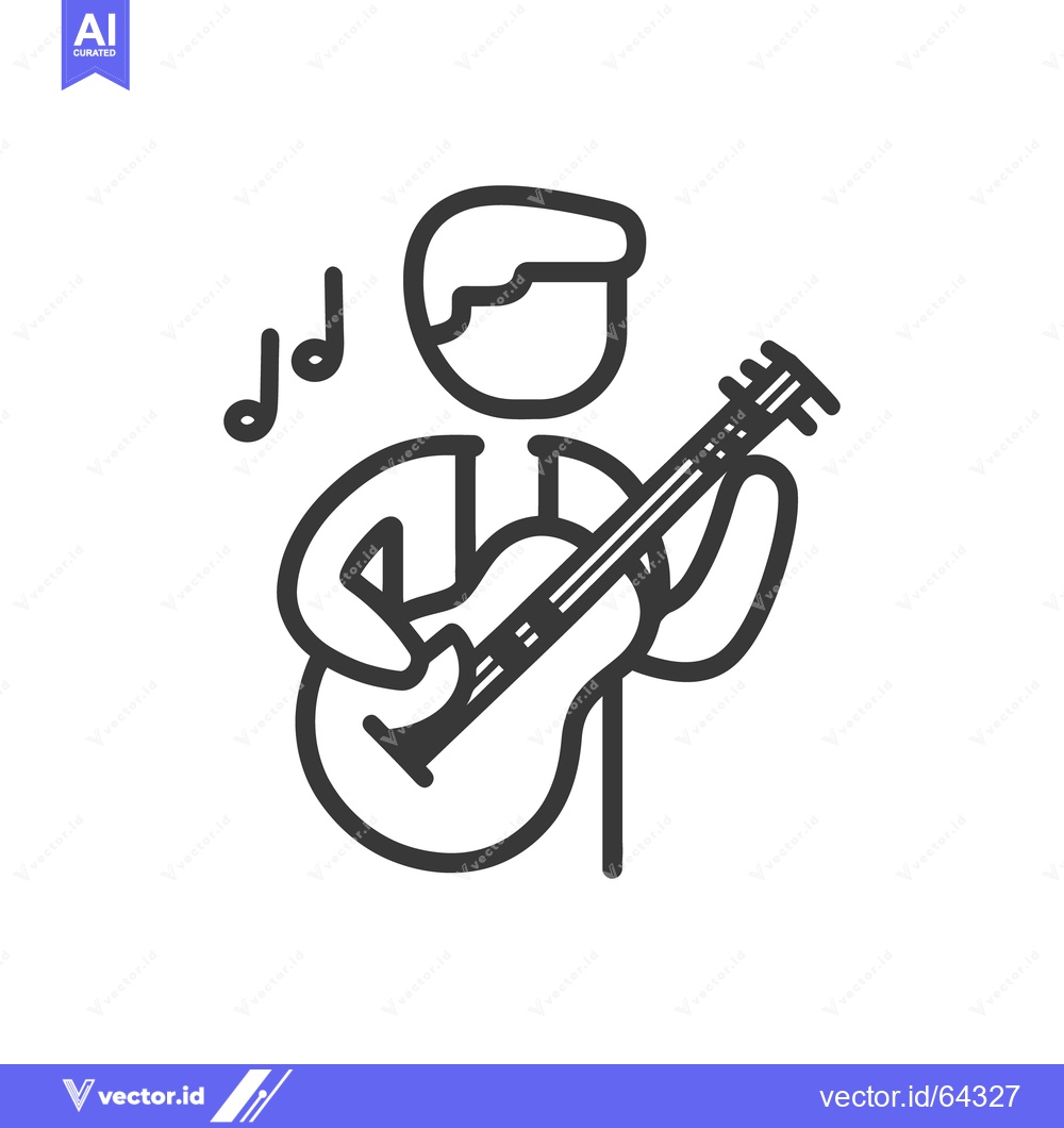 Premium Vector of An outlined figure playing a guitar with musical notes nearby