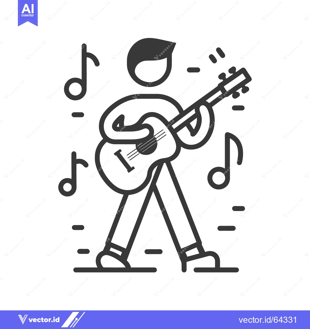 Premium Vector dari Simple black line drawing of person playing acoustic guitar music