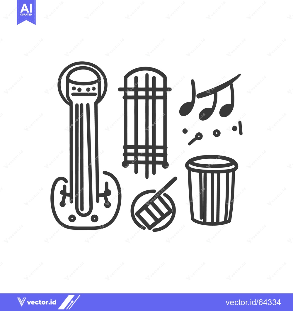 Premium Vector dari Black and white outline depictions of various musical instruments and