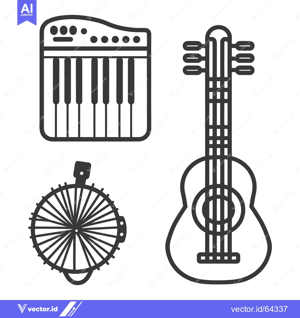 Premium Vector of Three Musical Instruments Depicted In Simple Black And White Outlines