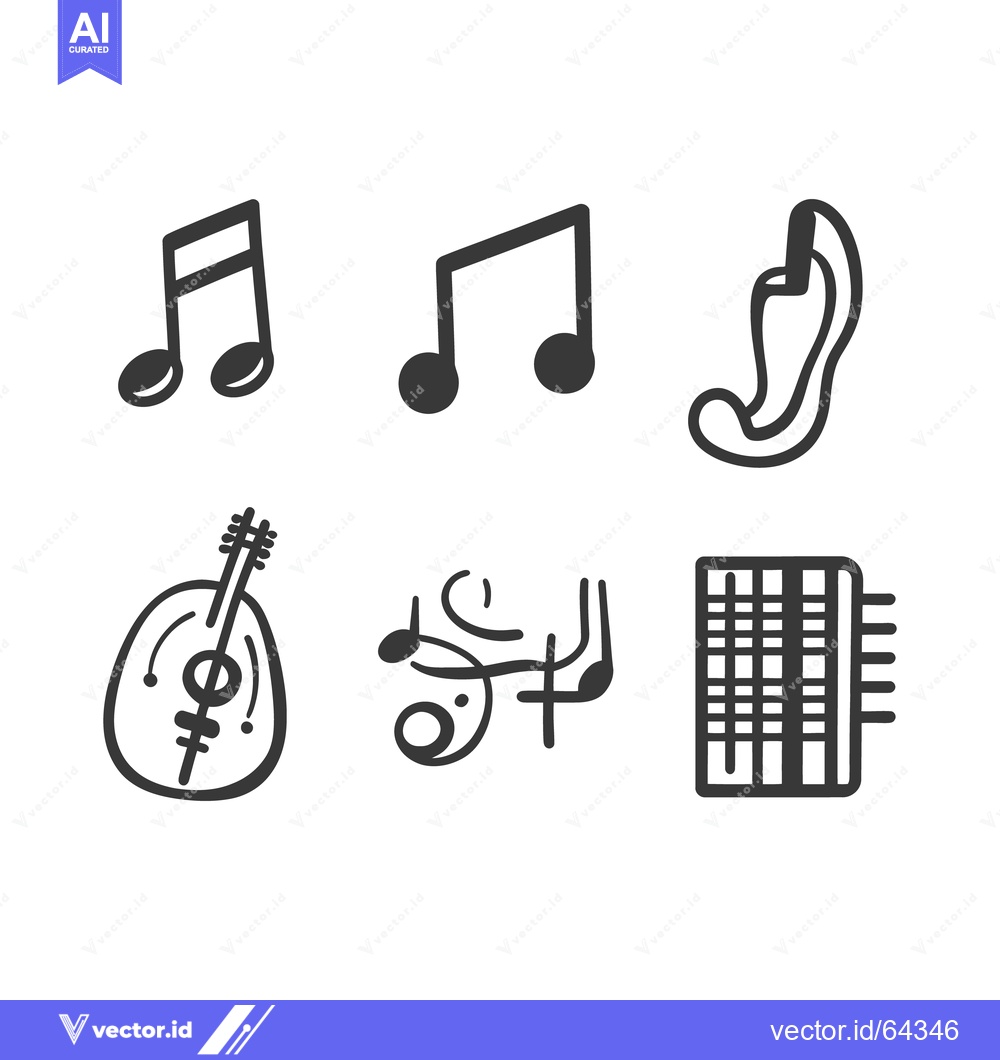 Premium Vector dari Simple line drawings represent musical notes and instruments in a set