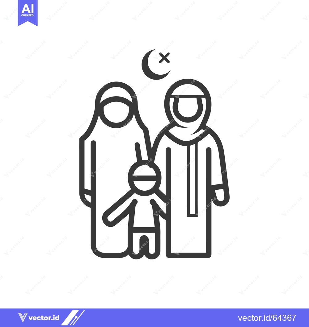 Premium Vector dari Muslim Family with Crescent Moon and Star