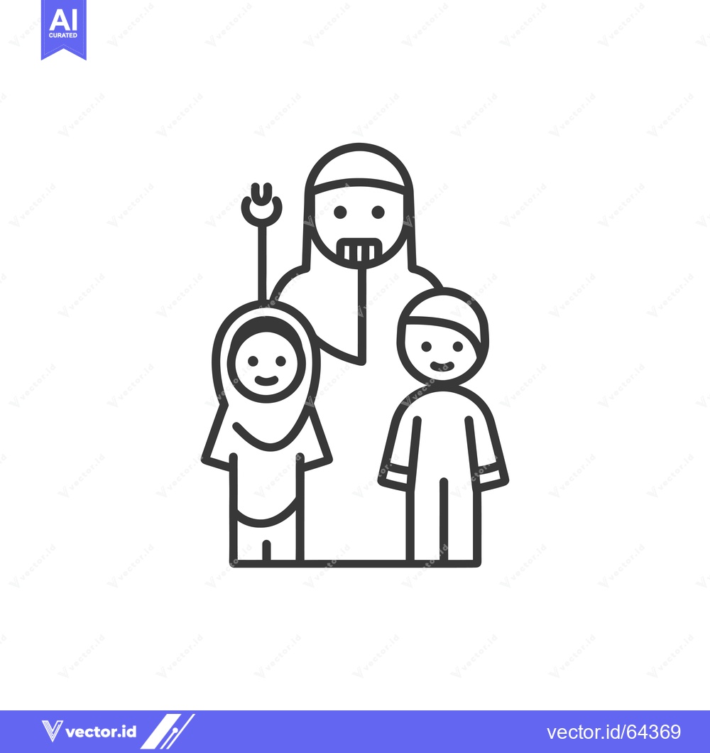 Premium Vector dari Muslim Family with Father, Daughter, and Son in Outline Style