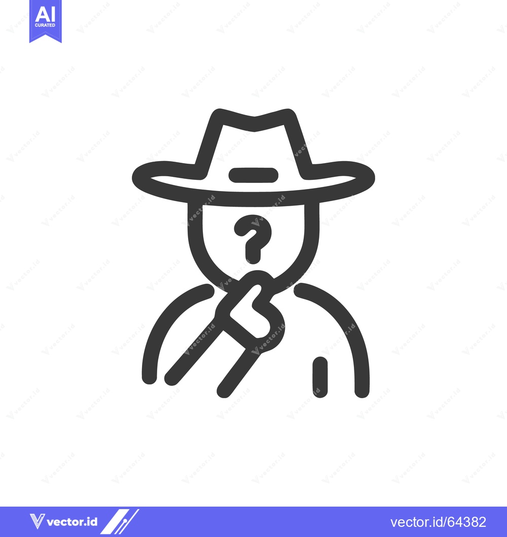 Premium Vector dari Pensive Character Icon: Question Mark Face, Fedora Hat, Thinking Pose