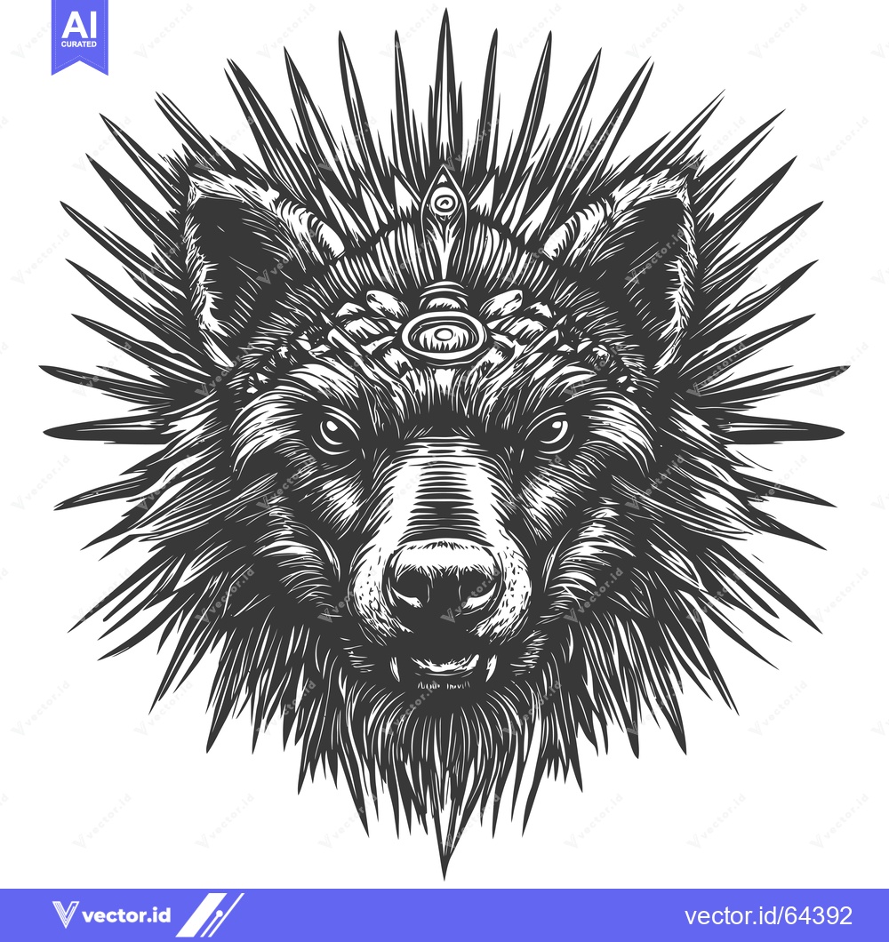 Premium Vector of Mystical Bear with Third Eye and Spiky Aura