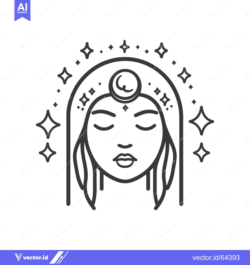 Premium Vector of A stylized illustration of a serene face adorned with celestial elemen