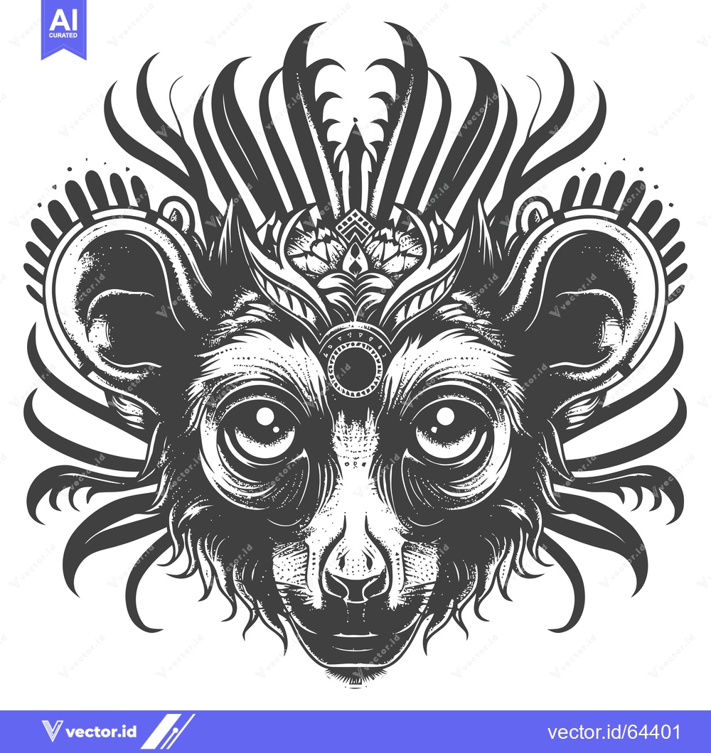 Premium Vector of Mystical Monkey Portrait with Ornate Headpiece and Detailed Facial Fea