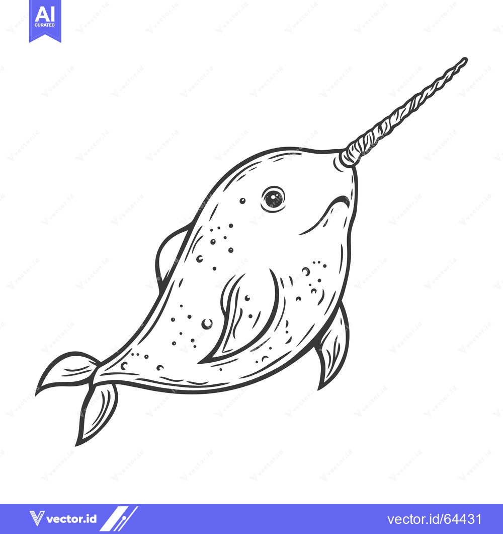Premium Vector of A detailed black and white illustration of a narwhal creature