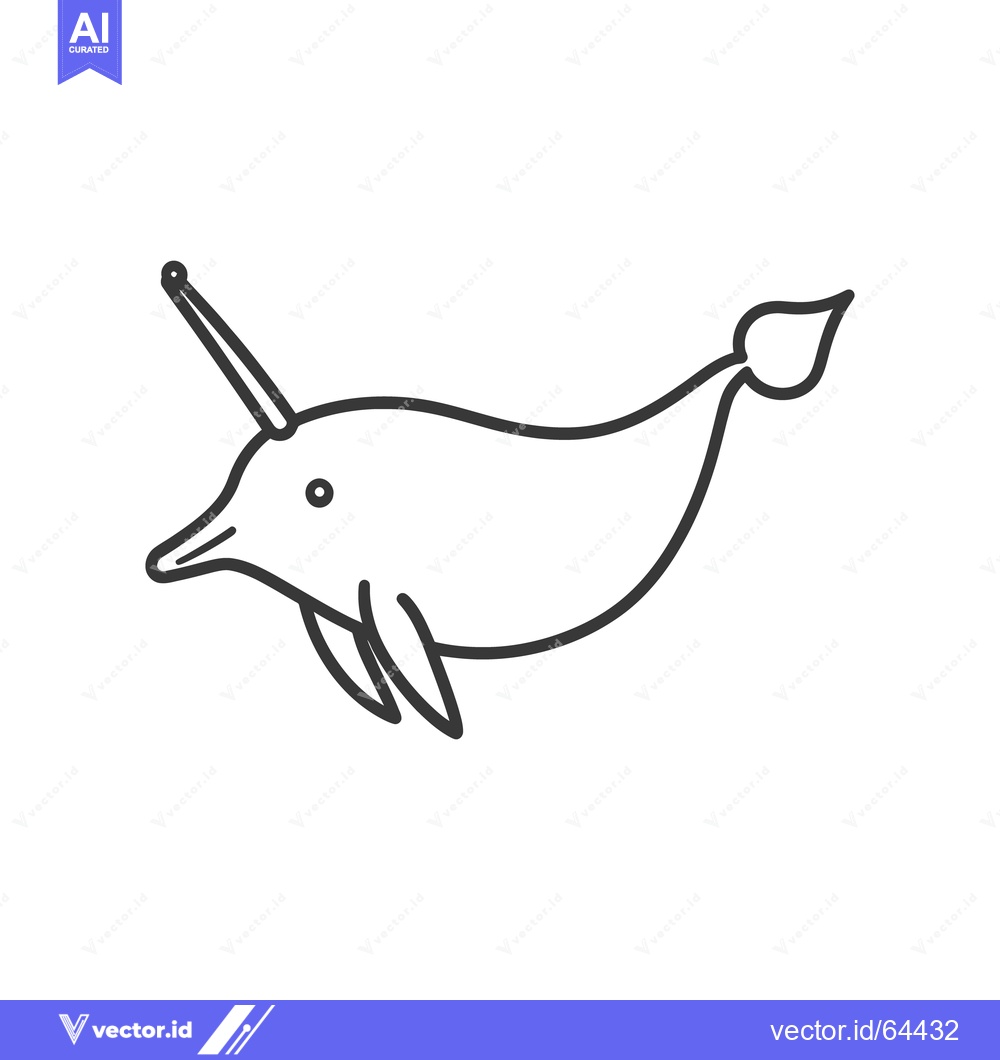 Premium Vector of Black and white line art of an aquatic creature with horn
