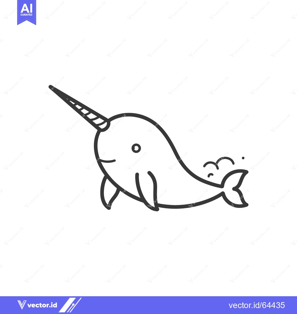 Premium Vector of A simple cartoon illustration of a narwhal with a long horn