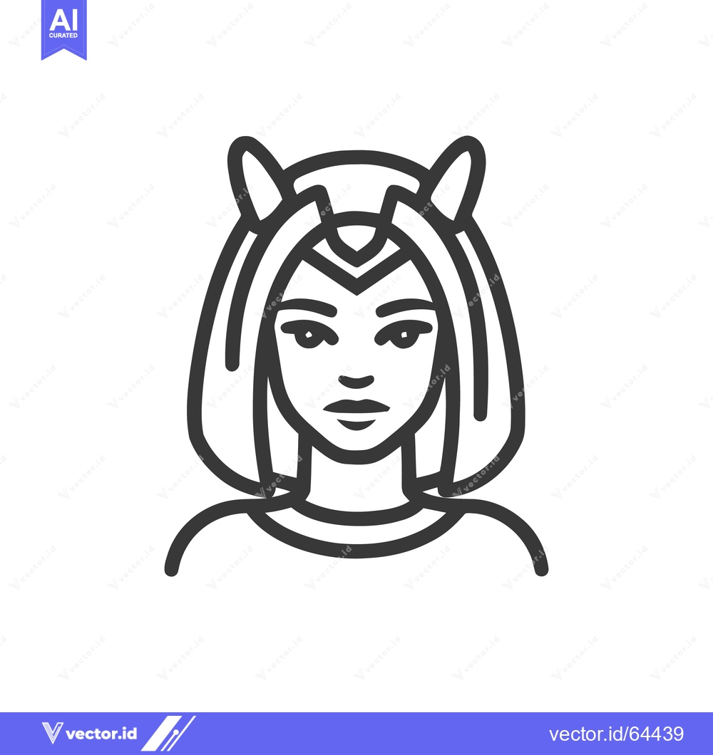 Premium Vector dari Minimalist Line Art: Egyptian Goddess with Horned Headdress Icon
