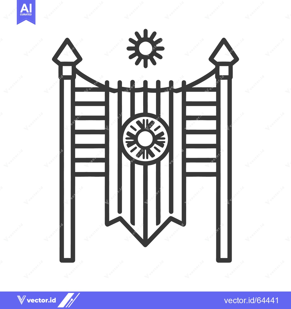 Premium Vector dari A black and white stylized depiction of a gateway and sun design