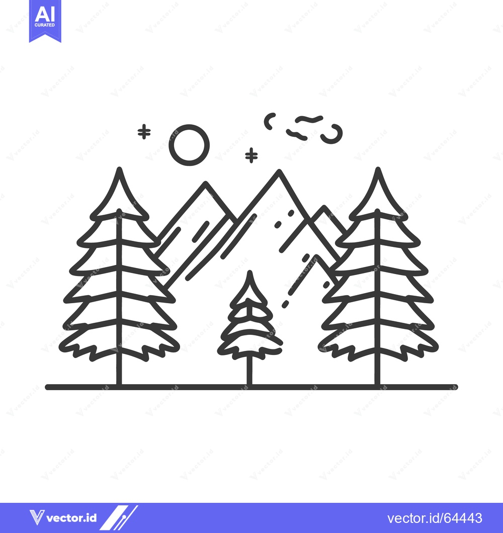 Premium Vector dari A scenic landscape illustration featuring mountains trees sun and clou