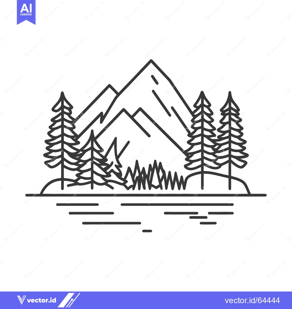 Premium Vector of A simple illustration of mountains and trees in nature landscape