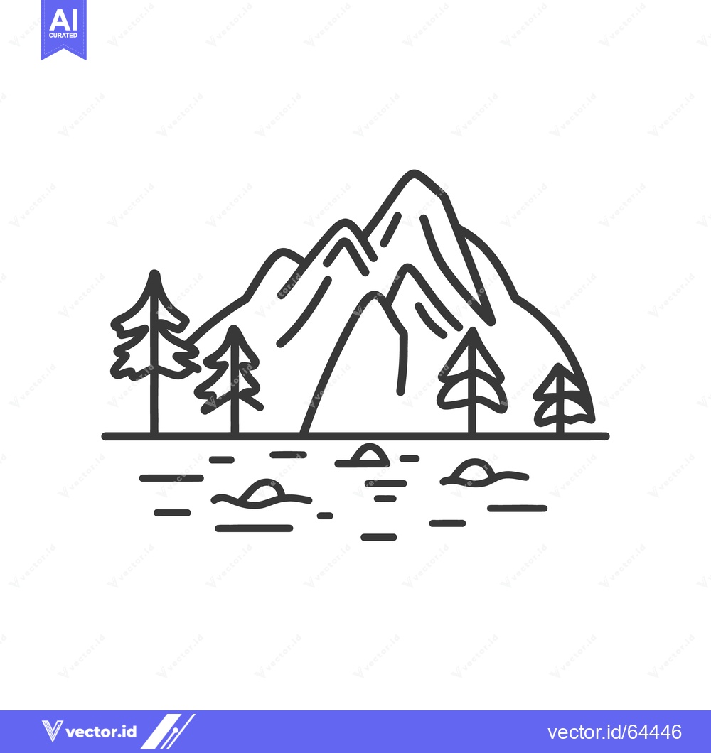 Premium Vector dari Simple black line illustration of majestic mountains and evergreen tre