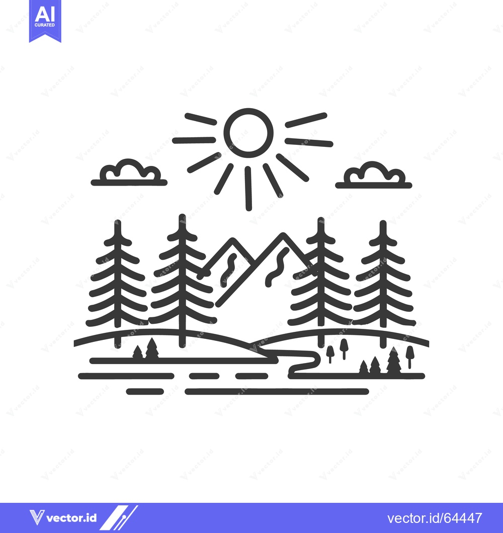 Premium Vector of Simple line drawing depicting a serene mountain nature scene