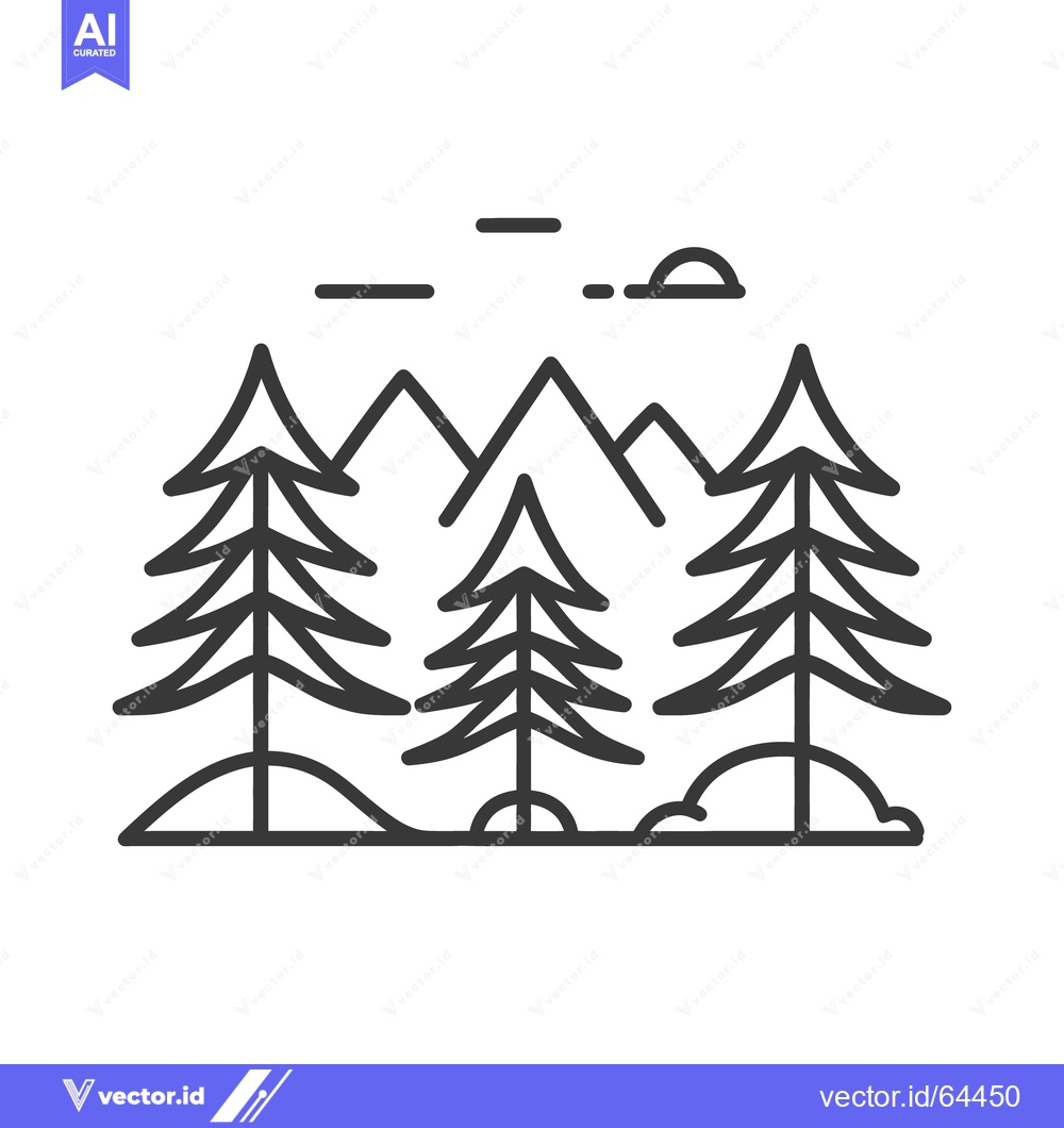 Premium Vector of A stylized illustration depicts a forest scene with mountains and clou