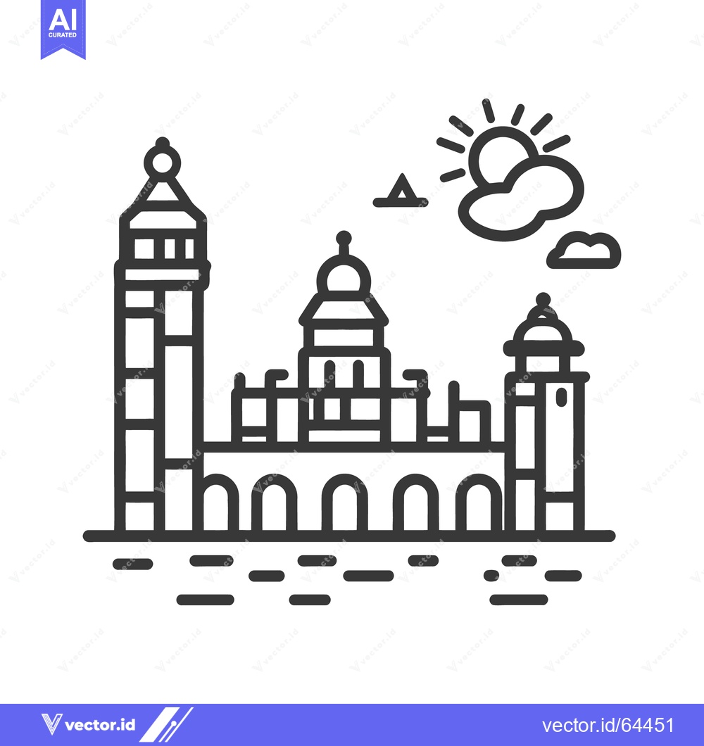 Premium Vector dari An illustrative vector graphic of a building with a cloudy sunny sky