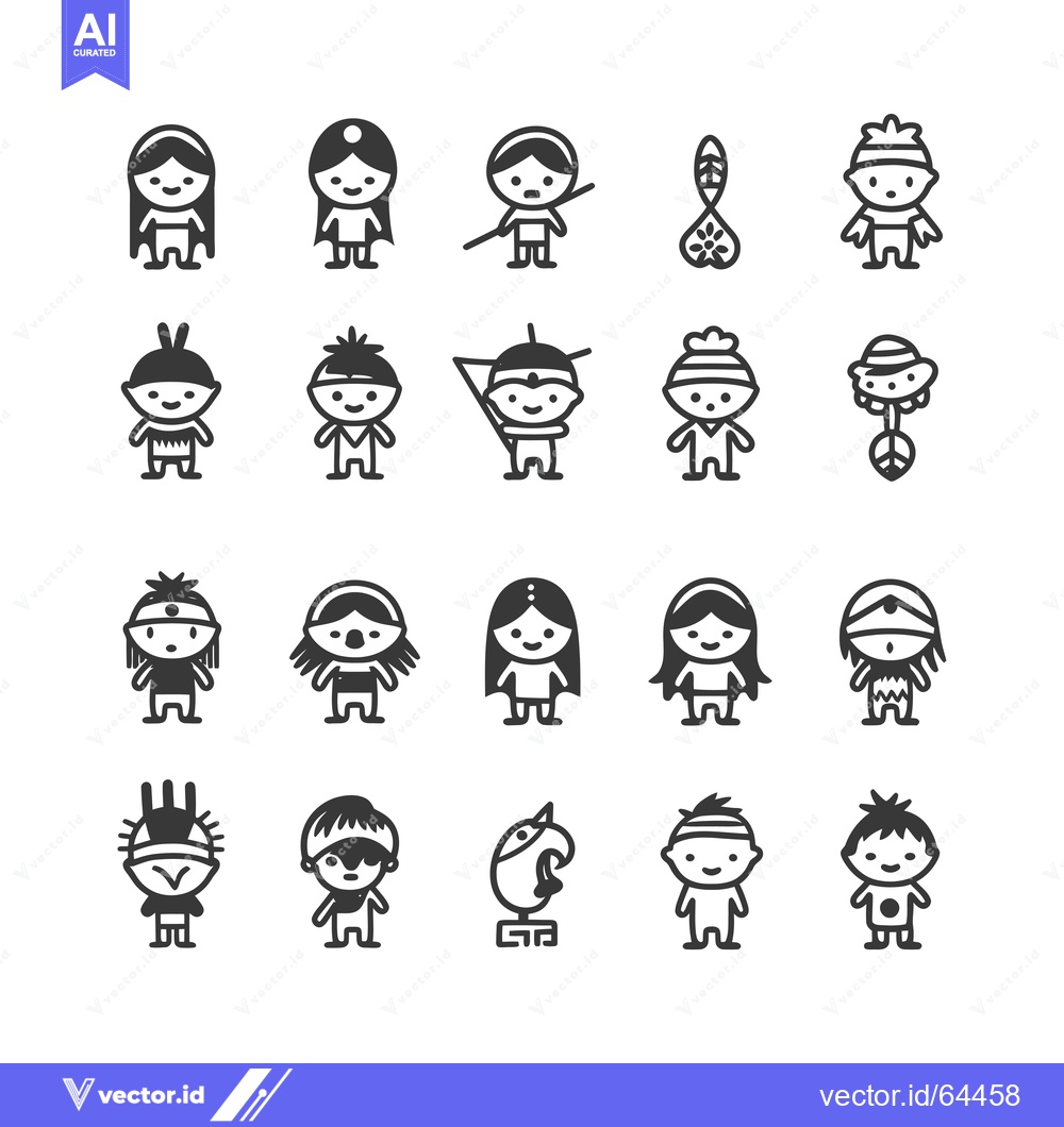Premium Vector dari Native American Cartoon Characters and Symbols