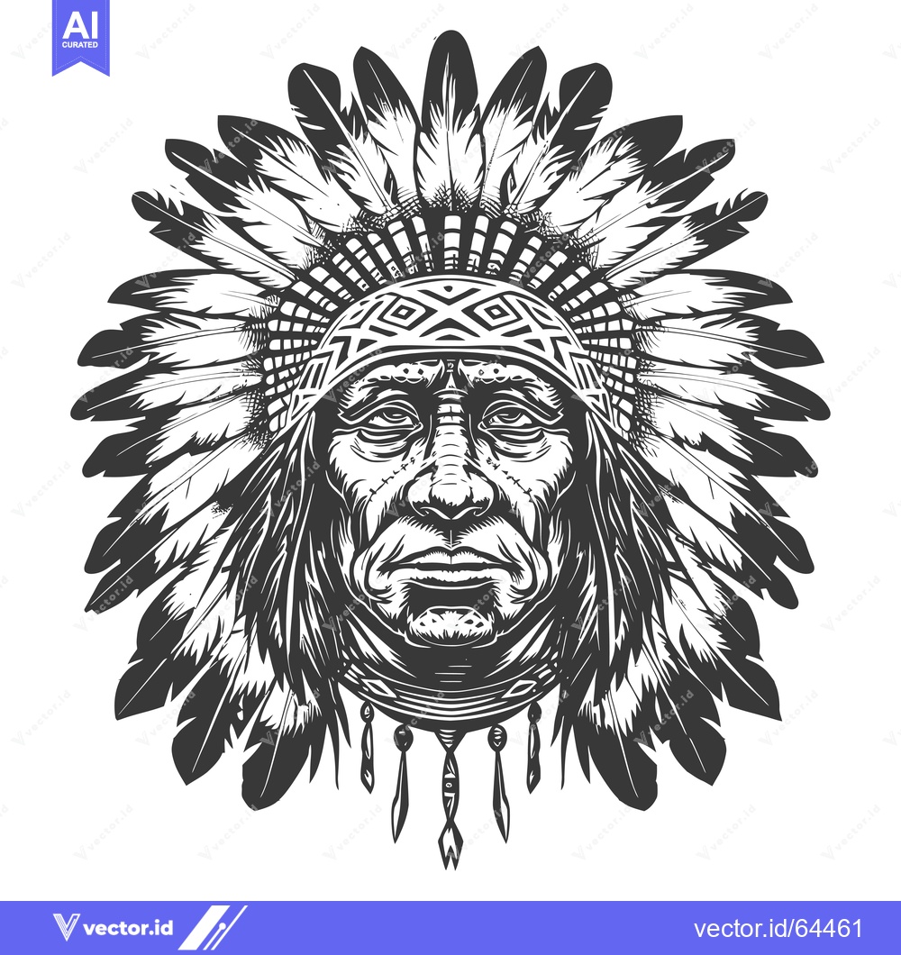Premium Vector dari Native American Chief Portrait with Feathers Headdress